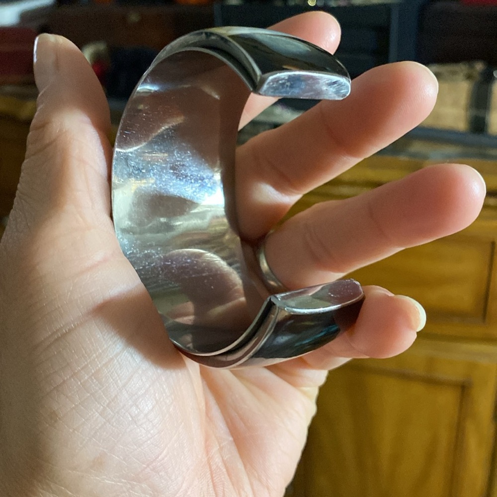 Retro Southwestern Mod Chrome Shell Inlay Cuff... - image 3